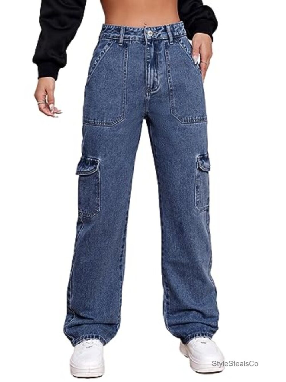 High Waisted Cargo Jeans Stretch Wide Leg Denim Pants Y2K Streetwear